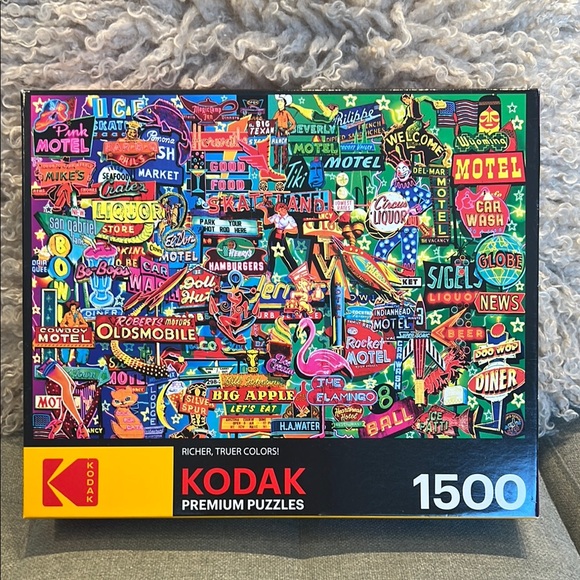 🔴2/$25🔴RoseArt Kodak Premium Neon Retro Signs Jigsaw Puzzle 1500 pieces - Picture 1 of 4